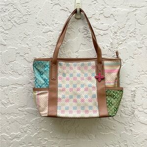 Rello Bag Purse Handbag  Shoulder Patchwork Tan Cream Geometric Pink Blue